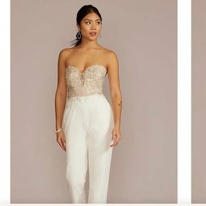 David’s Bridal Appliqué Beaded Sleeveless Jumpsuit